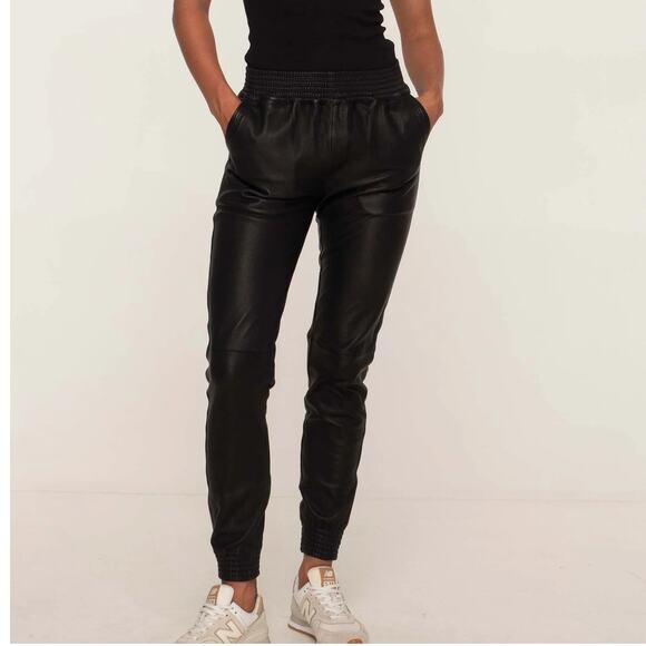 Liebeskind Berlin 100% Black Leather Jogger Pants Size 34 / Small - Picture 1 of 8